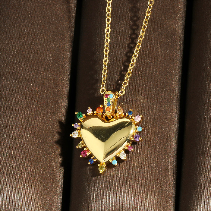 Vintage Style Simple Style Heart Shape Copper Plating Inlay Zircon 18K Gold Plated Pendant Necklace