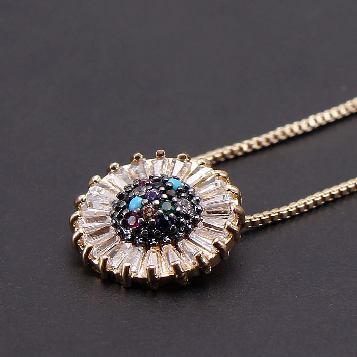 Luxurious Flower Copper Plating Inlay Zircon Gold Plated Pendant Necklace