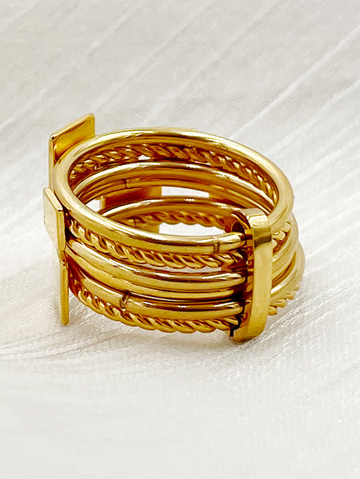 Schlichter Stil, quadratisch, einfarbig, Edelstahl-Beschichtung, vergoldete Ringe