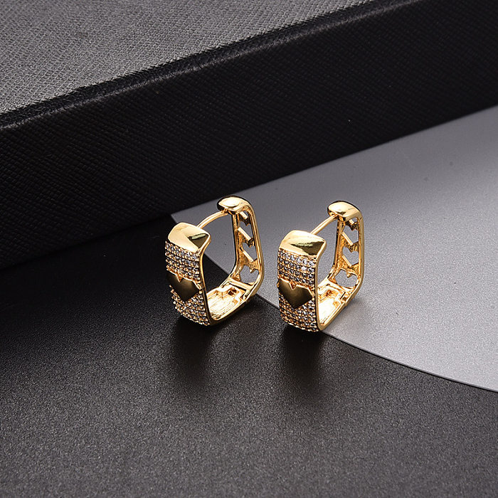 1 Piece Original Design Heart Shape Plating Inlay Copper Zircon Hoop Earrings