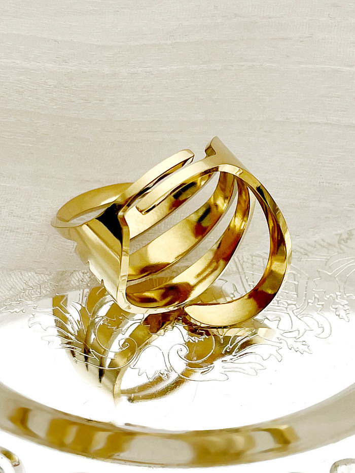 خاتم مفتوح مطلي بالذهب من الفولاذ المقاوم للصدأ على الطراز الكلاسيكي البسيط بكميات كبيرة
