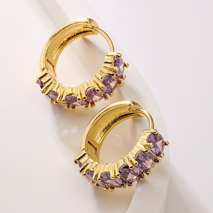 Fashion Solid Color Copper Inlay Zircon Hoop Earrings 1 Pair