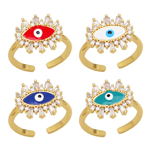 Fashion Colorful Drop Oil Zircon Inlaid Devil's Eye Open Adjustable Ring