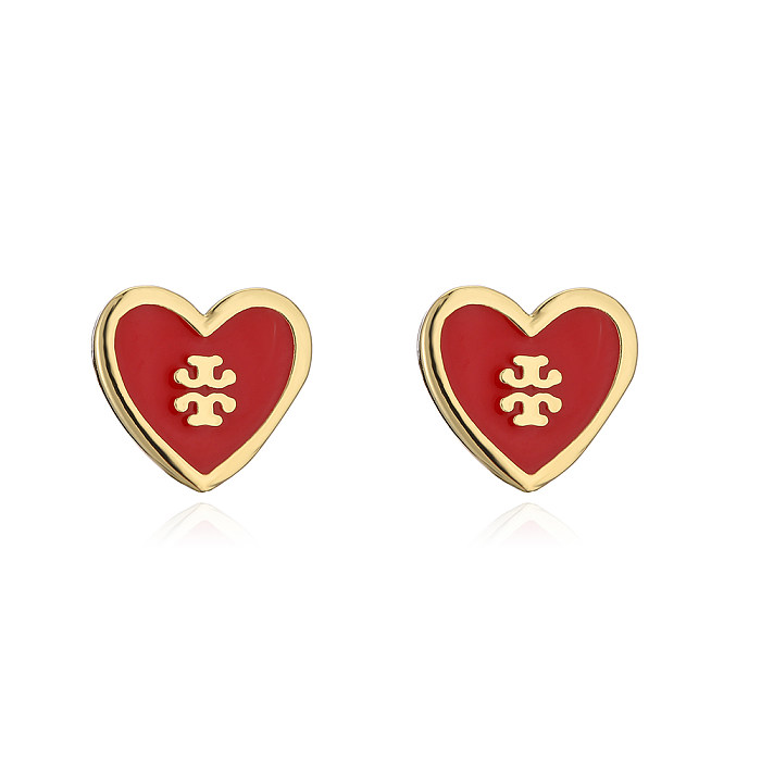 Fashion Copper 18K Gold Drop Oil Heart Shaped Vintage Stud Earrings