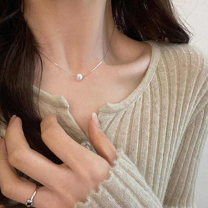Simple Style Round Natural Stone Freshwater Pearl Copper Plating Gold Plated Necklace