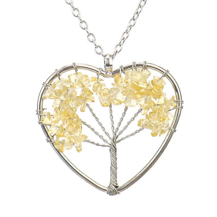 Collier pendentif en forme de cœur d'arbre à la mode, cristal artificiel en cuivre perlé ajouré, 1 pièce