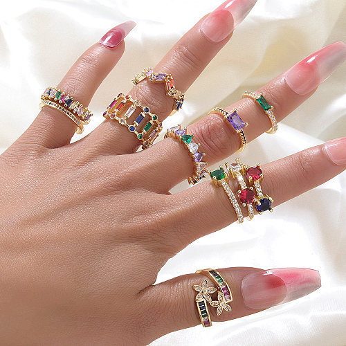 Fashion Geometric Copper Rings Plating Inlay Zircon Copper Rings