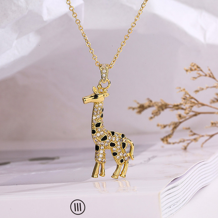 Cute Simple Style Commute Animal Copper 18K Gold Plated Zircon Pendant Necklace In Bulk