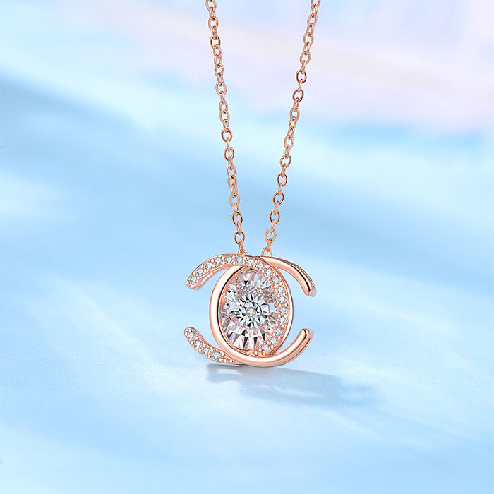 Classic Style C Shape Copper Plating Inlay Zircon Rose Gold Plated Pendant Necklace