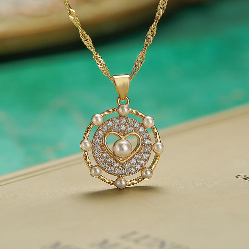 Simple Style Commute Solid Color Copper Inlay Zircon 18K Gold Plated Pendant Necklace