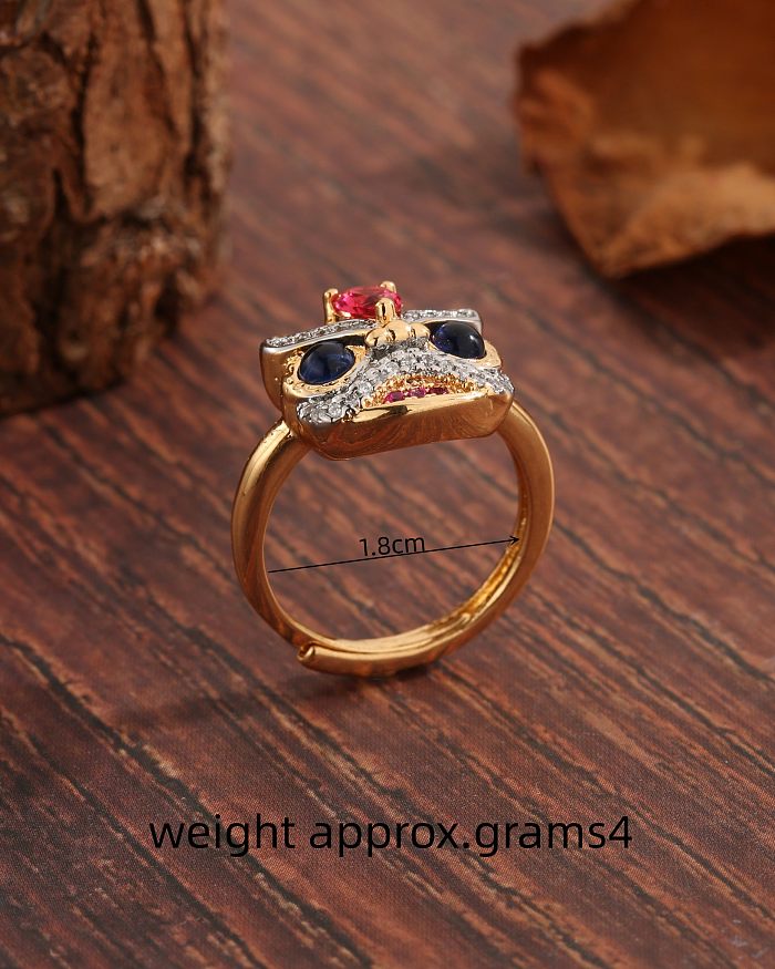 Vintage Style Classic Style Lion Copper Plating Inlay Zircon 18K Gold Plated Open Rings