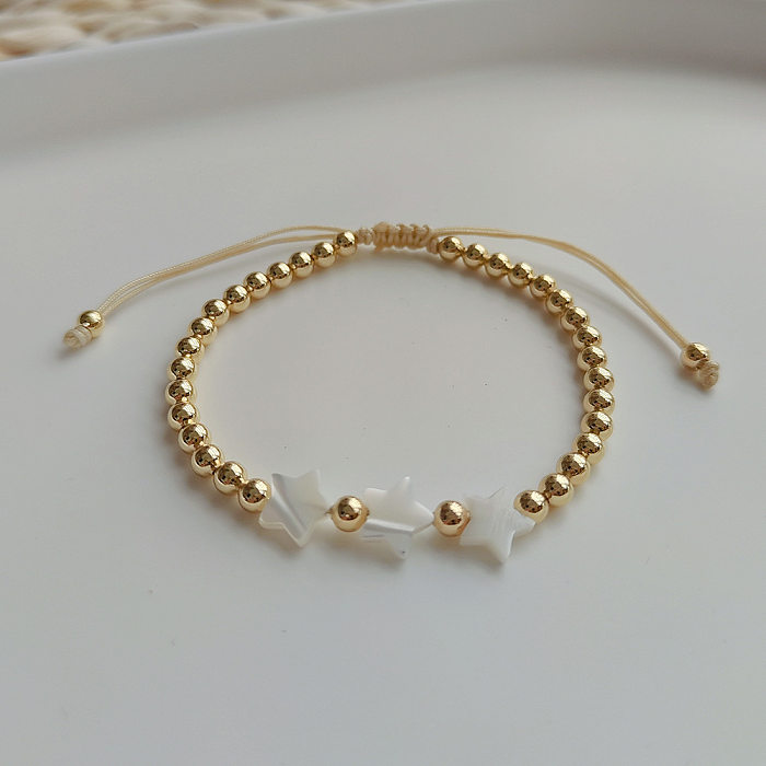 Simple Style Streetwear Cross Star Heart Shape Shell Copper Plating 14K Gold Plated Bracelets