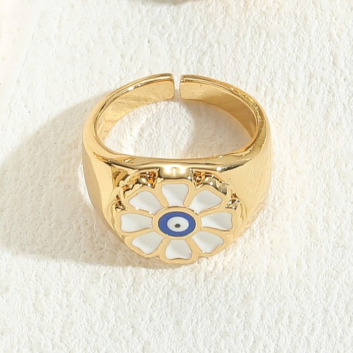 Elegant Luxurious Flower Copper Plating Inlay Zircon 14K Gold Plated Open Rings