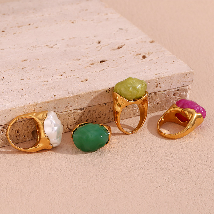 Wholesale Vintage Style Simple Style Classic Style Geometric Stainless Steel Plating Inlay 18K Gold Plated Acrylic Rings