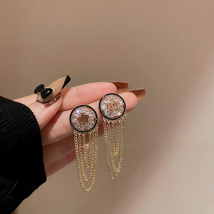 1 par casual elegante estilo simples geométrico formato de coração flor chapeamento incrustação de cobre brincos de strass artificiais