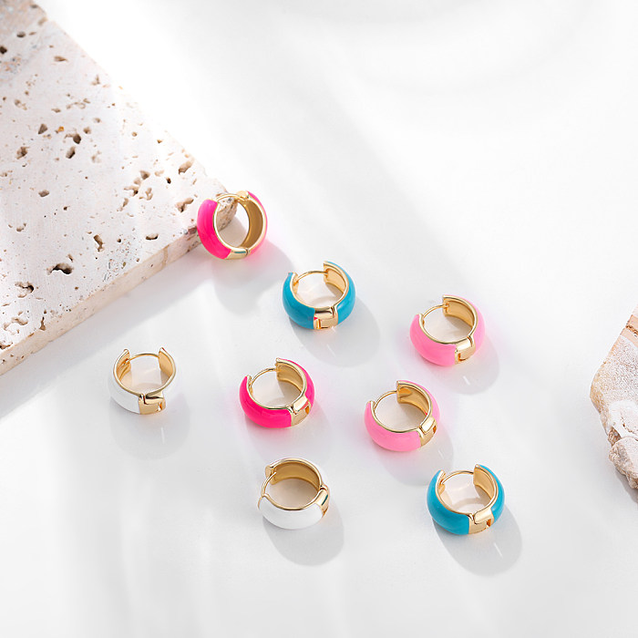 Simple Style Round Copper Hoop Earrings Enamel Copper Earrings 1 Pair