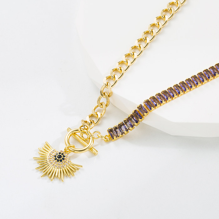Fashion Sun Devil'S Eye Smiley Face Copper Gold Plated Zircon Pendant Necklace 1 Piece