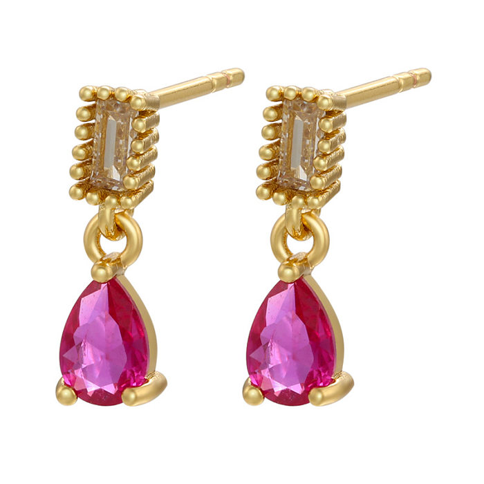 Fashion Micro-set Zircon Drop-shaped Pendant Earrings Colored Diamond Copper Earrings