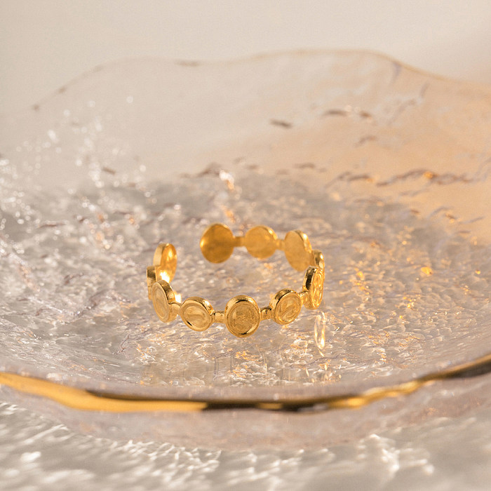 O ouro 18K de aço inoxidável redondo do estilo simples chapeou anéis abertos no volume