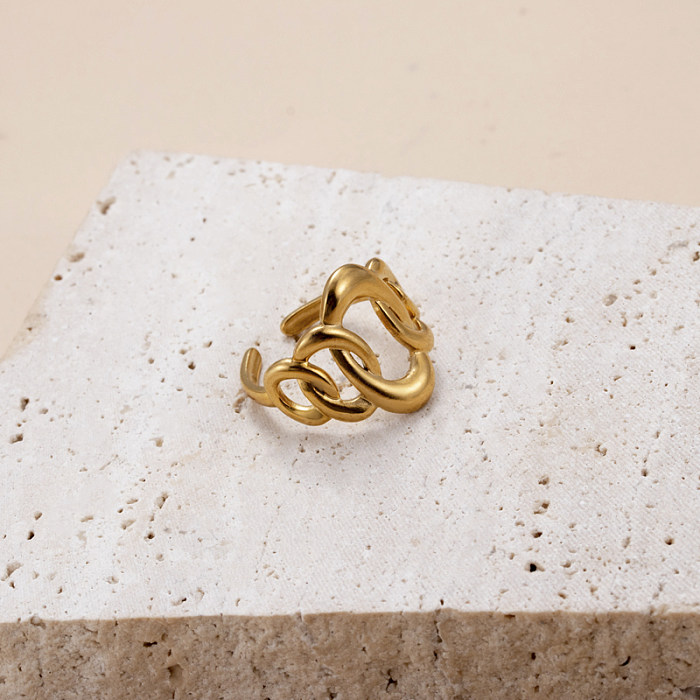 Estilo retro clássico rosto humano formato de coração aço inoxidável criss cross chapeamento banhado a ouro 18K anel aberto