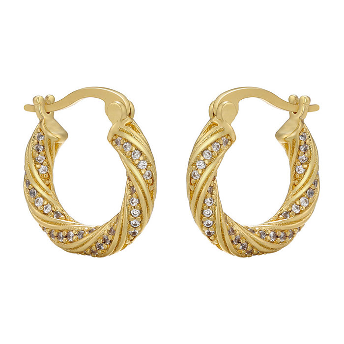 Fashion Twist Copper Gold Plated Zircon Earrings 1 Pair