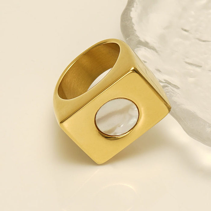 Casual Modern Style Round Stainless Steel Plating Inlay Shell 18K Gold Plated Rings
