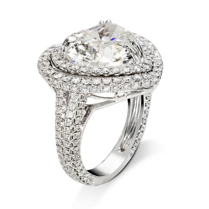 Anéis de pedras preciosas artificiais do embutimento de bronze da forma do coração do estilo simples