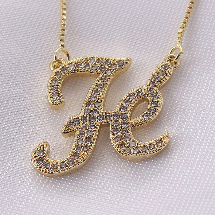 Collier pendentif en Zircon plaqué or et cuivre avec lettres de Style Simple à la mode en vrac