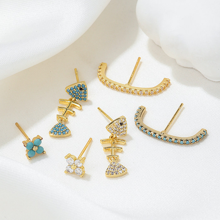 1 Set Casual Simple Style Animal Fish Plating Inlay Brass Zircon 18K Gold Plated Earrings