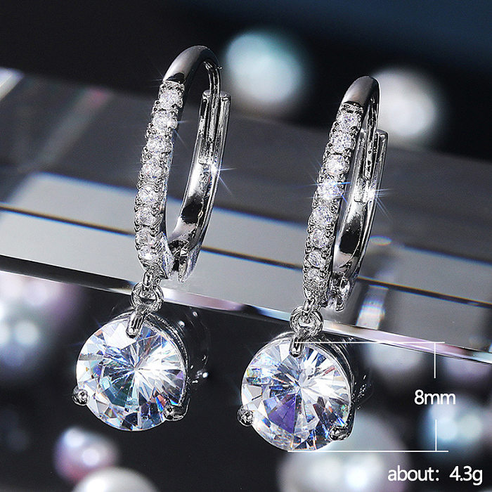 Fashion Inlaid Round Zircon Copper Earrings Wholesale