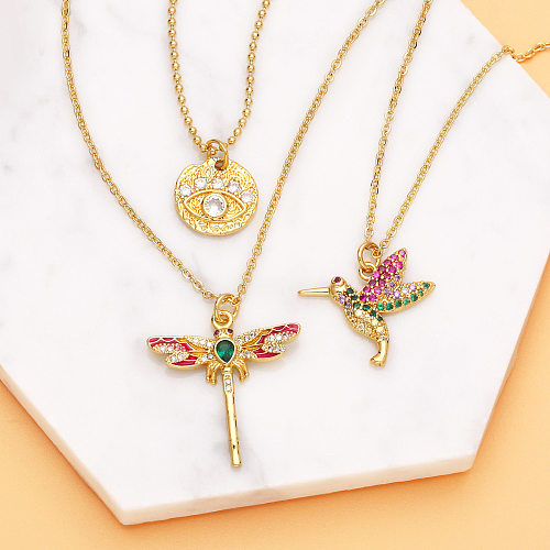 Modische Halskette mit Vogel-Libellen-Anhänger, einfache Teufelsauge-Kupfer-Halskette