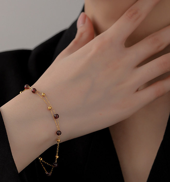 Collier de bracelets plaqués or de placage en acier titane de couleur unie de style simple