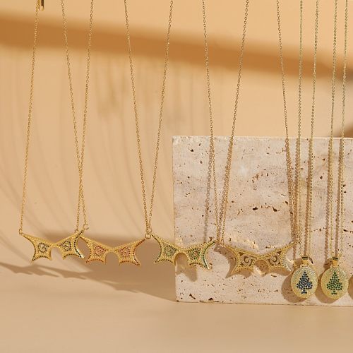 Elegante, luxuriöse Wassertropfen-Fledermaus-Kupfer-Halskette mit 14 Karat vergoldetem Zirkon-Anhänger in großen Mengen