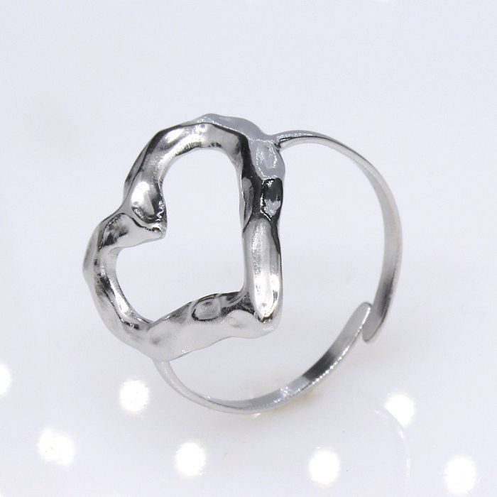 Anillo abierto chapado en acero de titanio con forma de corazón de moda, 1 pieza