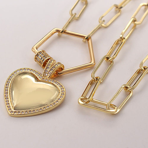 Simple Style Heart Shape Copper Zircon Pendant Necklace In Bulk