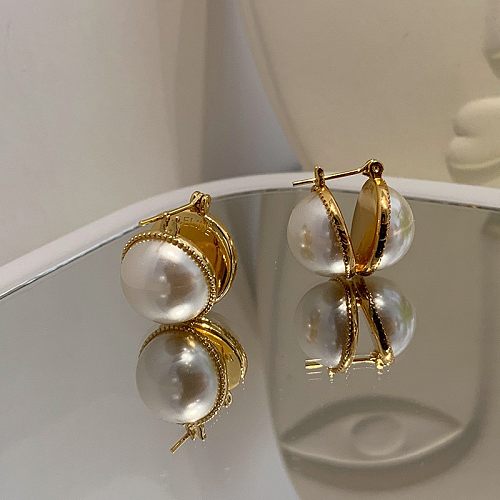 Retro runde Kupfer-Ohrstecker mit Inlay-Perlen-Kupfer-Ohrringe