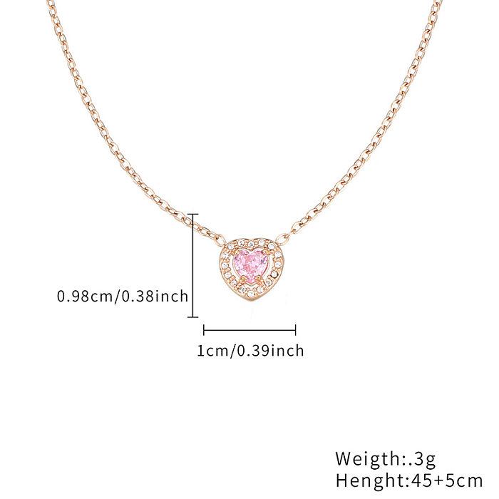 Casual estilo simples forma de coração chapeamento de aço inoxidável inlay zircão rosa banhado a ouro pulseiras colar