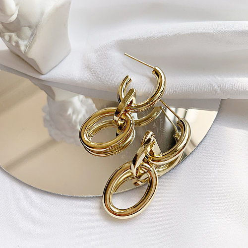 1 paire de boucles d'oreilles pendantes en cuivre plaqué or, Style classique, placage géométrique