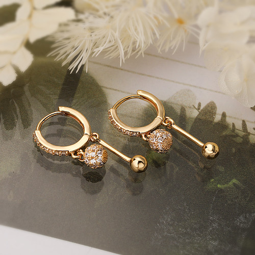 1 Pair Simple Style Commute Round Plating Inlay Copper Zircon 18K Gold Plated Drop Earrings