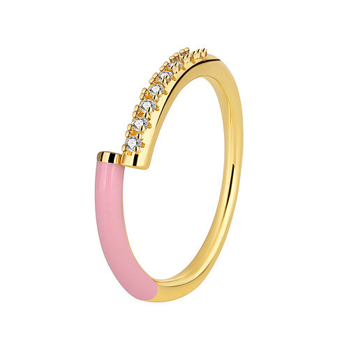 Simple Style Geometric Copper Inlay Zircon Rings