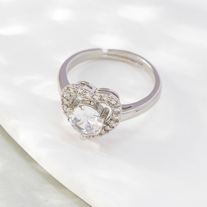 Korean Style Heart Shape Copper Inlay Artificial Gemstones Open Rings