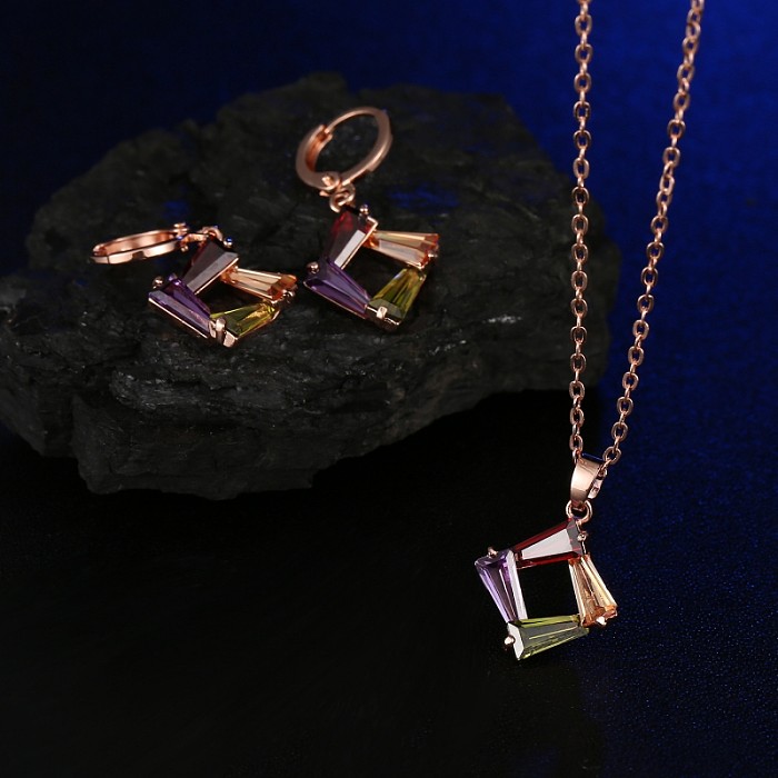 Conjunto de joias de zircão de cobre quadrado de estilo simples