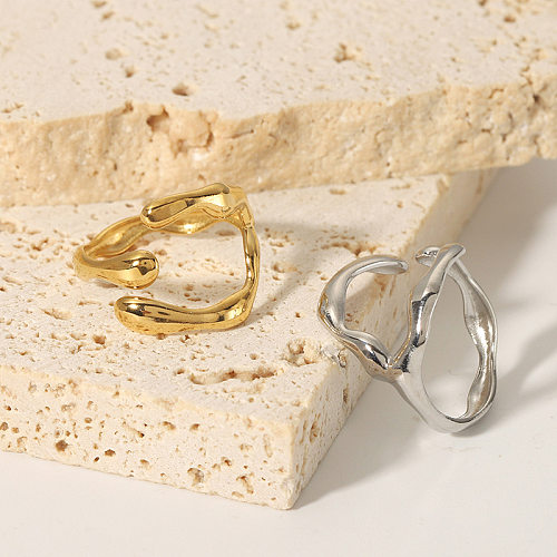 Estilo moderno estilo africano cor sólida chapeamento de aço inoxidável anéis abertos banhados a ouro 18K