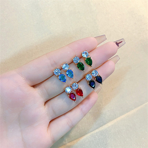 1 Piece Casual Elegant Simple Style Geometric Water Droplets Plating Inlay Copper Zircon Gold Plated Ear Studs