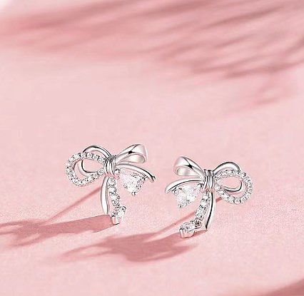 1 Pair Sweet Water Droplets Bow Knot Plating Inlay Copper Zircon Ear Studs
