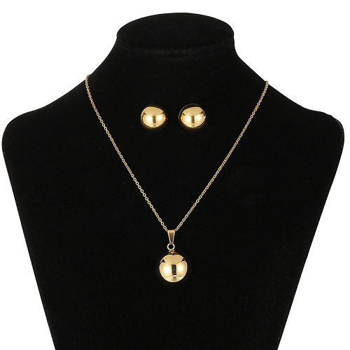 In Stock Wholesale European And American Simple Trendy Stainless Ornament Round Beads Necklace And Earrings Suite Women's One-Piece Delivery