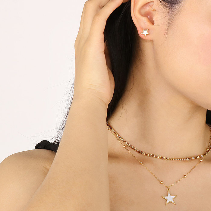 Elegant Commute Star Heart Shape Titanium Steel Layered Plating Hollow Out 18K Gold Plated Earrings Necklace