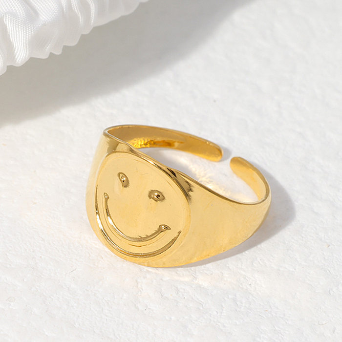 Anéis abertos assimétricos de aço inoxidável com rosto sorridente estilo simples exagerado