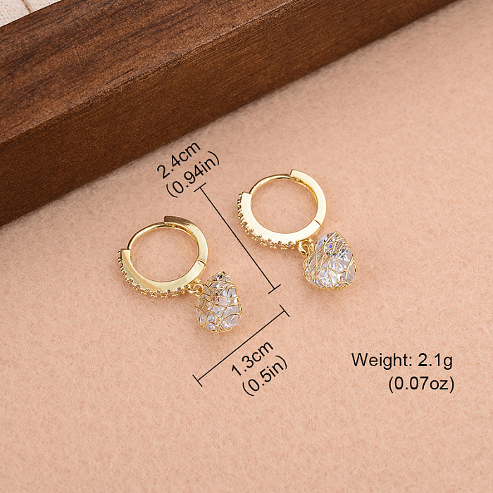 1 Paar elegante herzförmige Ohrringe mit Inlay aus Kupferzirkon und 14-Karat-Vergoldung