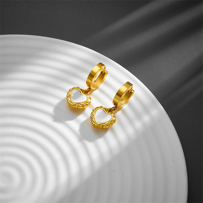 Elegant Heart Shape Titanium Steel Inlay Shell Earrings Necklace